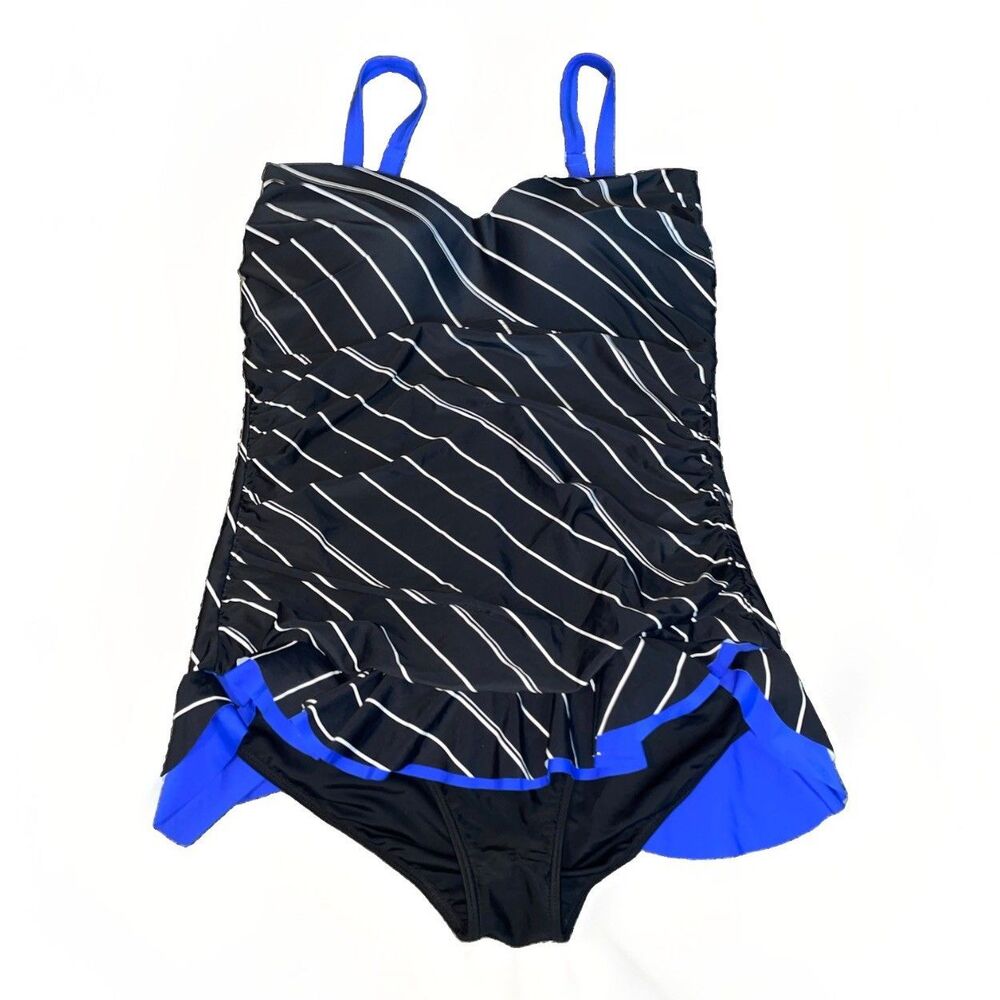 Mazu Swim One Piece Swimsuit Womens 24 Black White Stripe Plus